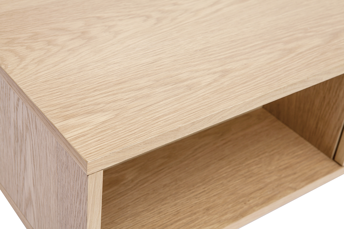 Table basse rectangulaire avec rangements bois clair ch�ne L100 cm FREDDY