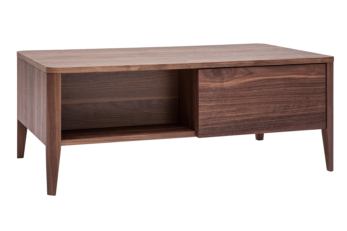 Table basse rectangulaire avec rangements bois fonc noyer L100 cm BENJA