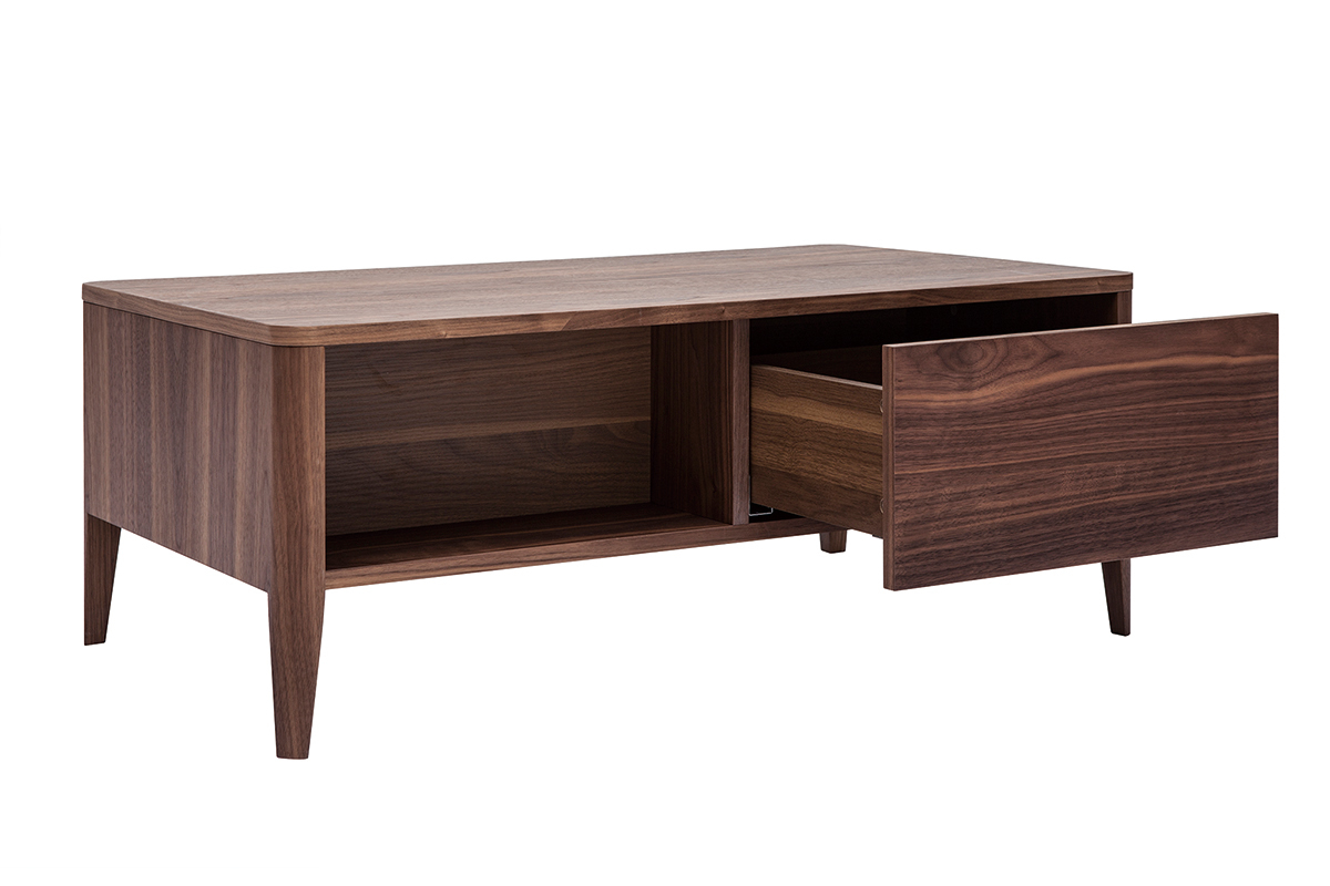 Table basse rectangulaire avec rangements bois fonc noyer L100 cm BENJA