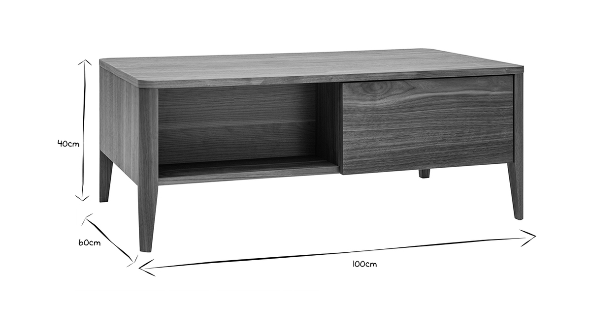Table basse rectangulaire avec rangements bois foncé noyer L100 cm BENJA