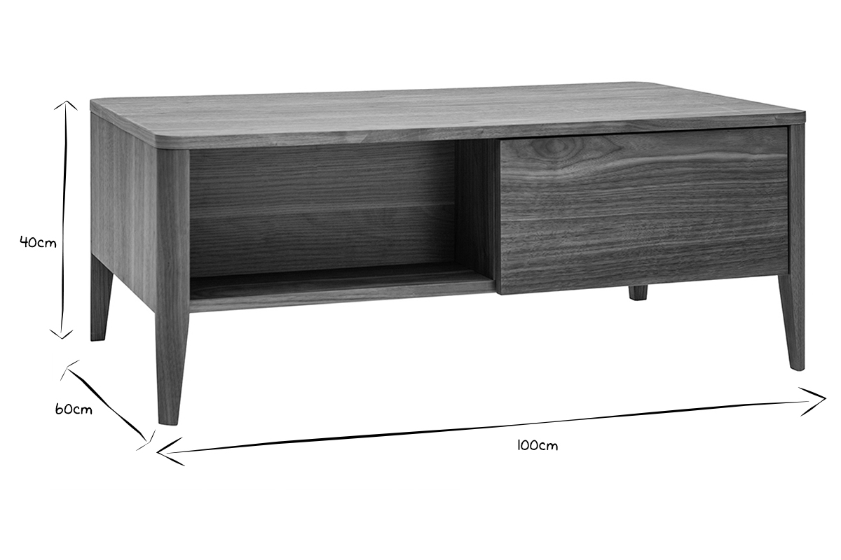 Table basse rectangulaire avec rangements bois fonc noyer L100 cm BENJA