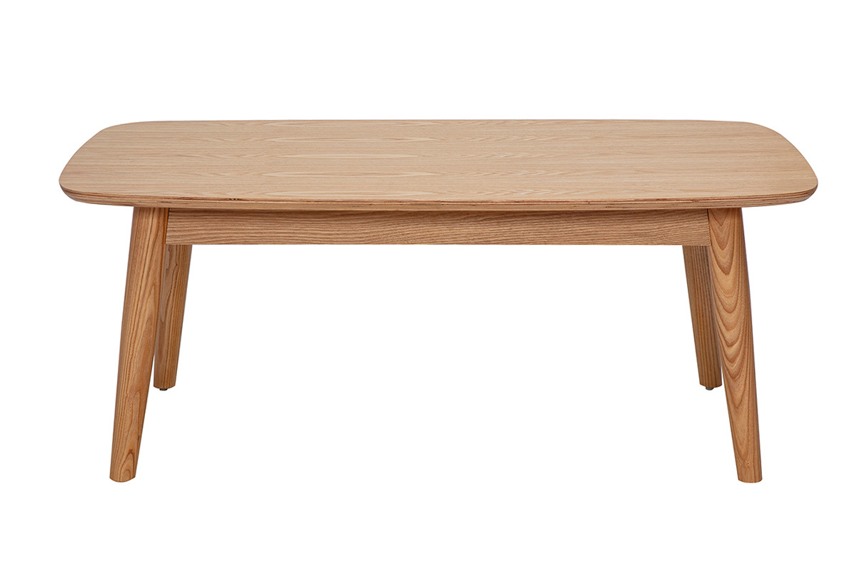 Table basse rectangulaire en bois clair fr�ne, vue de face