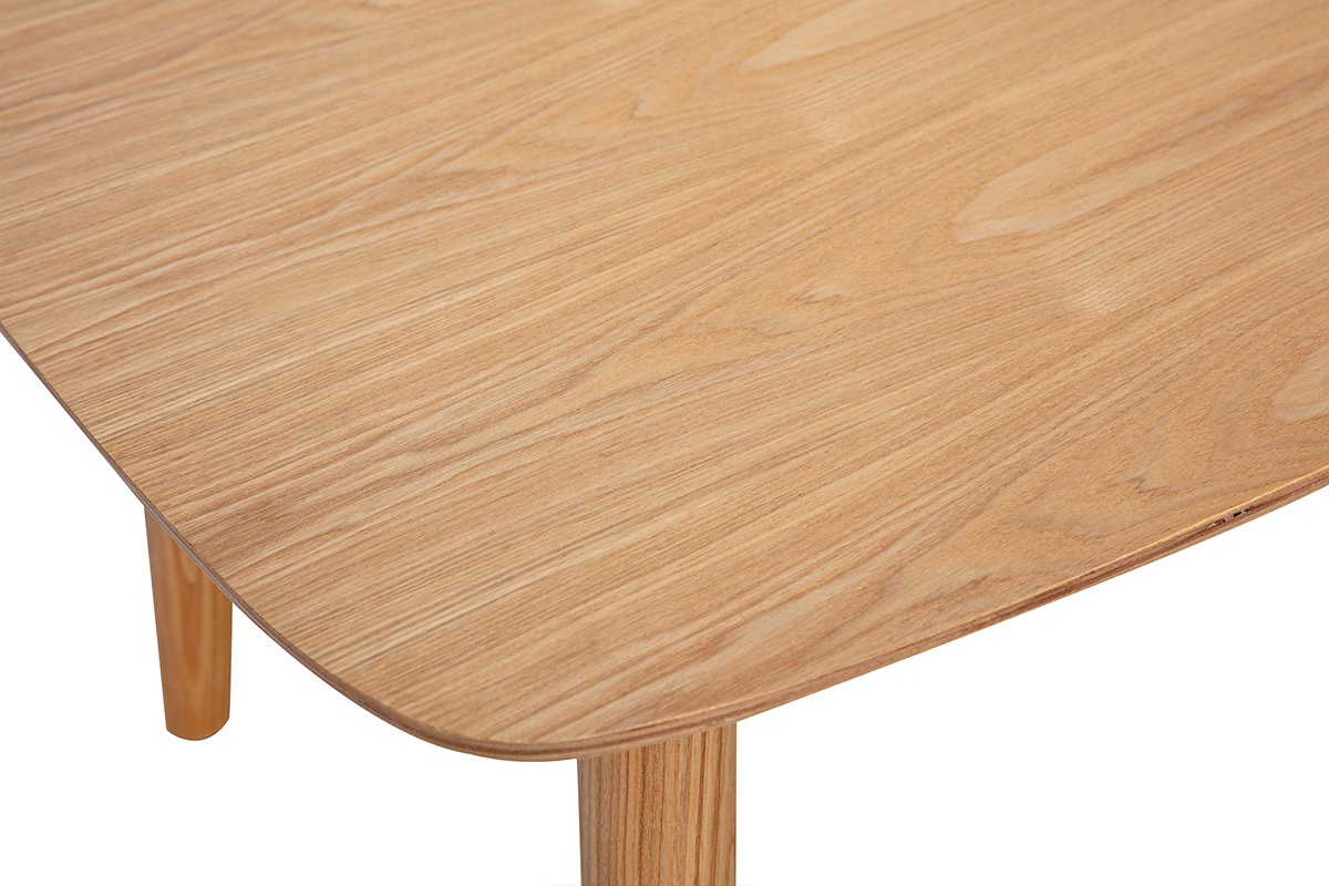 Table basse rectangulaire en placage fr�ne clair, vue de dessus avec bords arrondis.