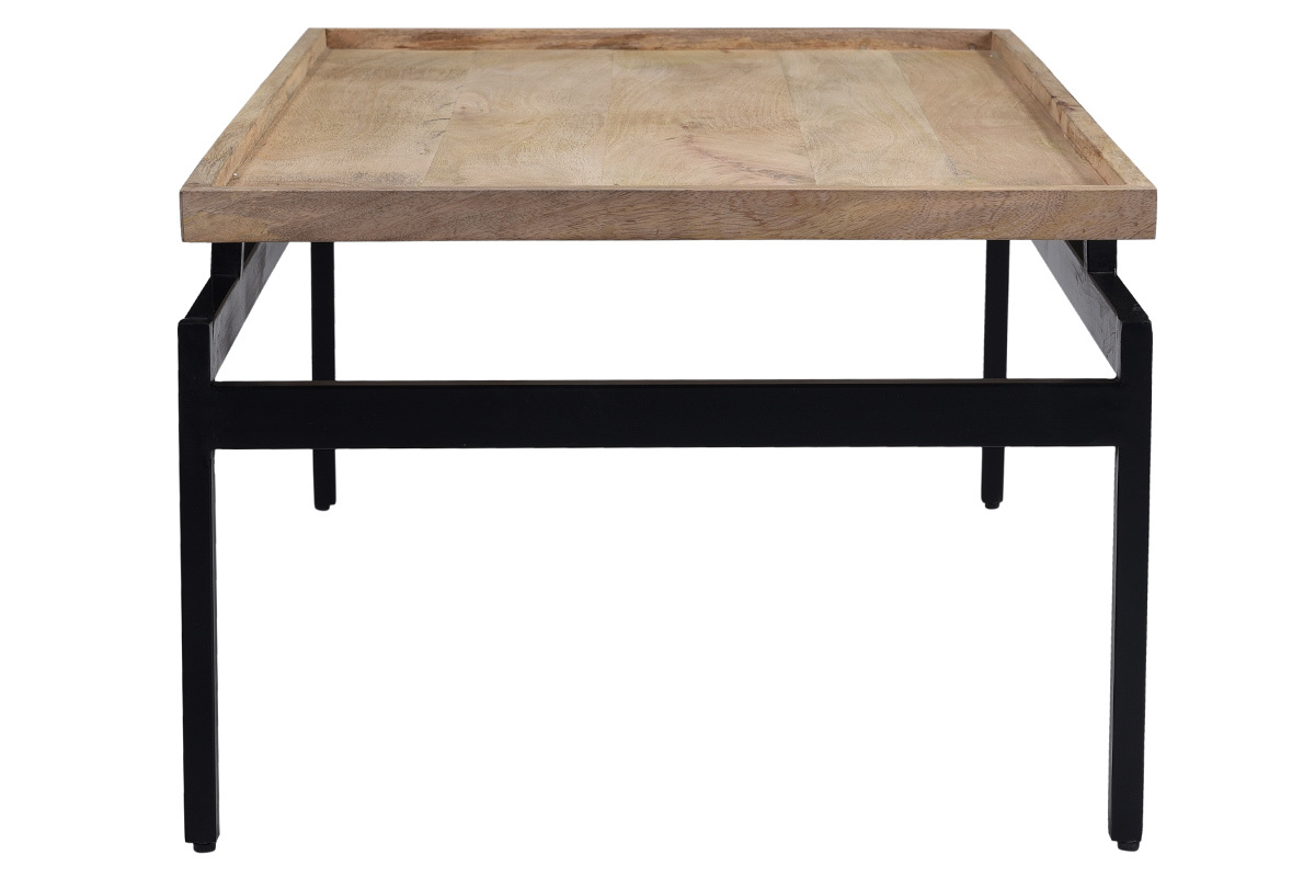 Table basse rectangulaire bois clair manguier massif et mtal noir L100 cm FRAME