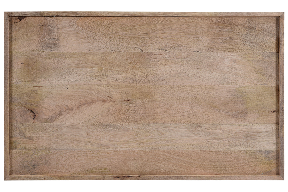 Table basse rectangulaire bois clair manguier massif et mtal noir L100 cm FRAME
