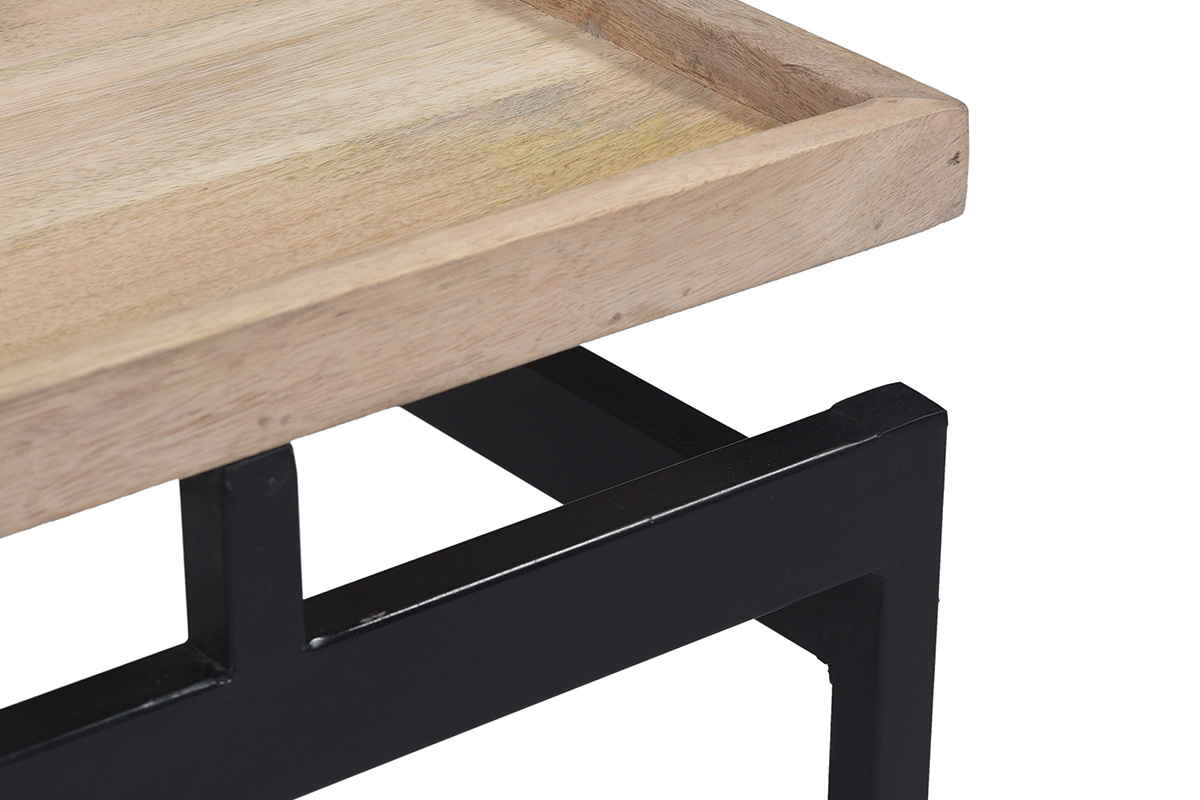Table basse rectangulaire bois clair manguier massif et mtal noir L100 cm FRAME