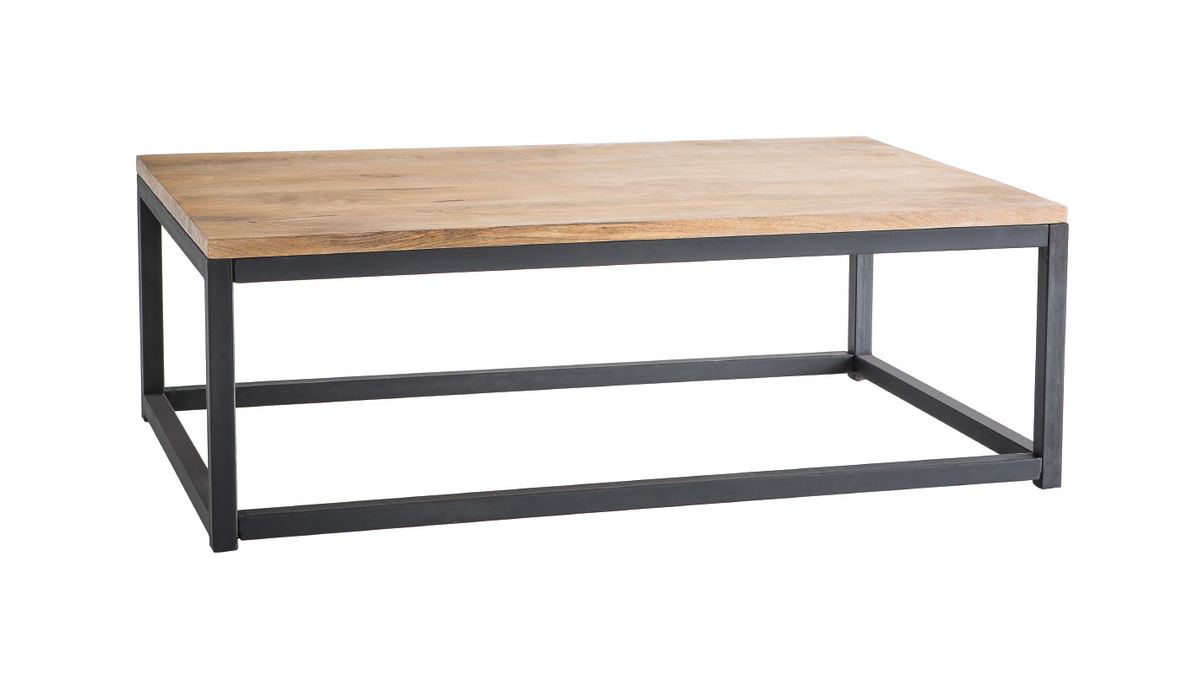 Table basse rectangulaire bois clair manguier massif et métal noir L120 cm FACTORY
