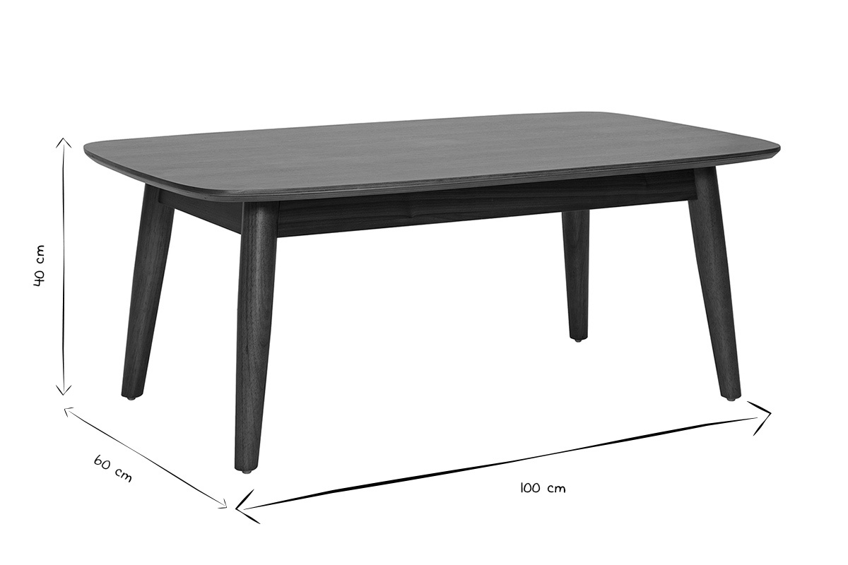 Dimensions de la table basse rectangulaire en noir et blanc : L100 cm x P60 cm x H40 cm.