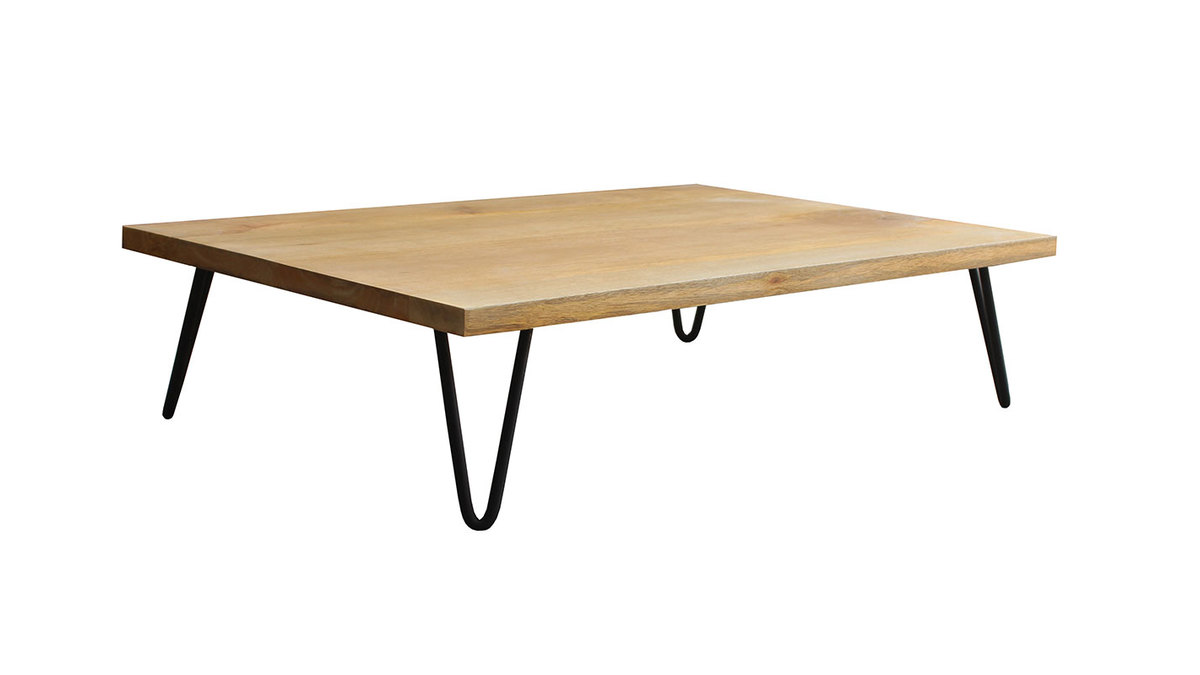 Table basse rectangulaire bois manguier massif et mtal noir L117 cm VIBES