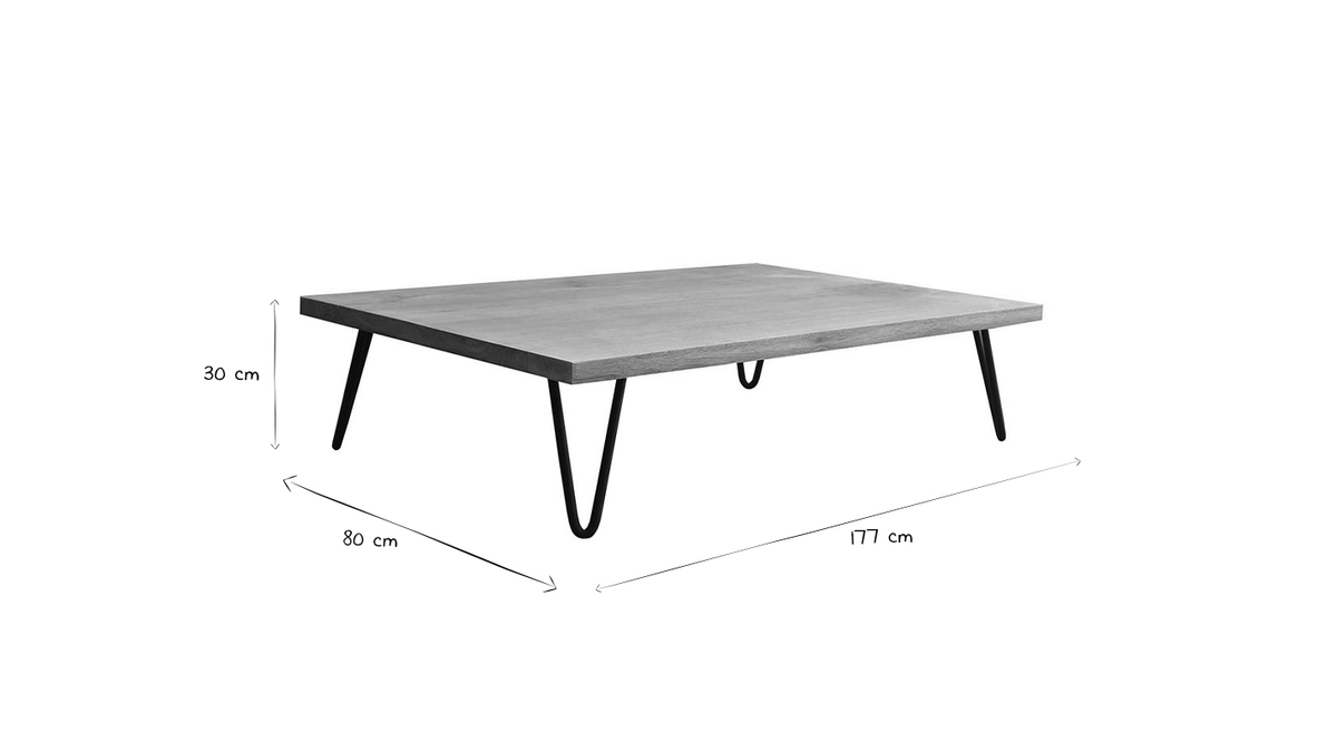 Table basse rectangulaire bois manguier massif et mtal noir L117 cm VIBES