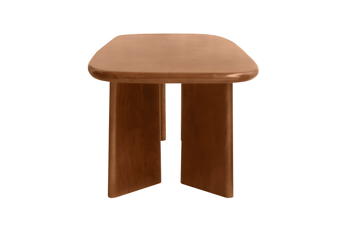 Table basse en bois manguier massif, vue de profil.