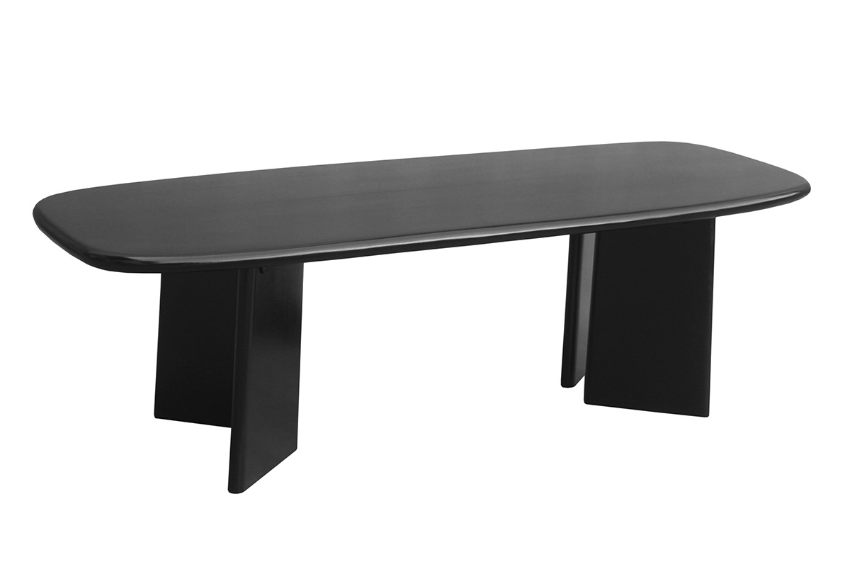 Table basse rectangulaire en bois de manguier massif teint� noir, vue de 3/4.