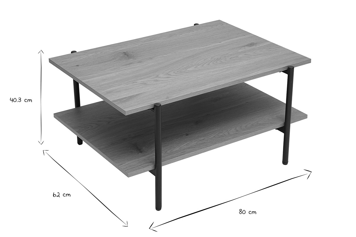 Dimensions de la table basse PIPPA en noir et blanc : L80 x P62 x H40,3 cm
