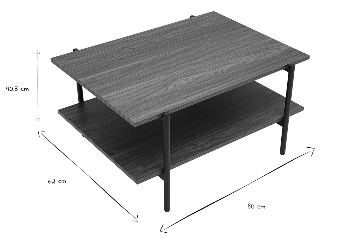 Dimensions de la table basse PIPPA en noir et blanc : L80 cm, P62 cm, H40.3 cm.