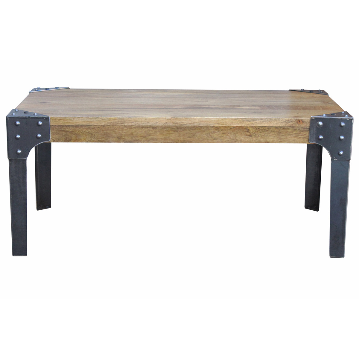 Table basse rectangulaire industrielle bois manguier massif et métal noir L100 cm MADISON