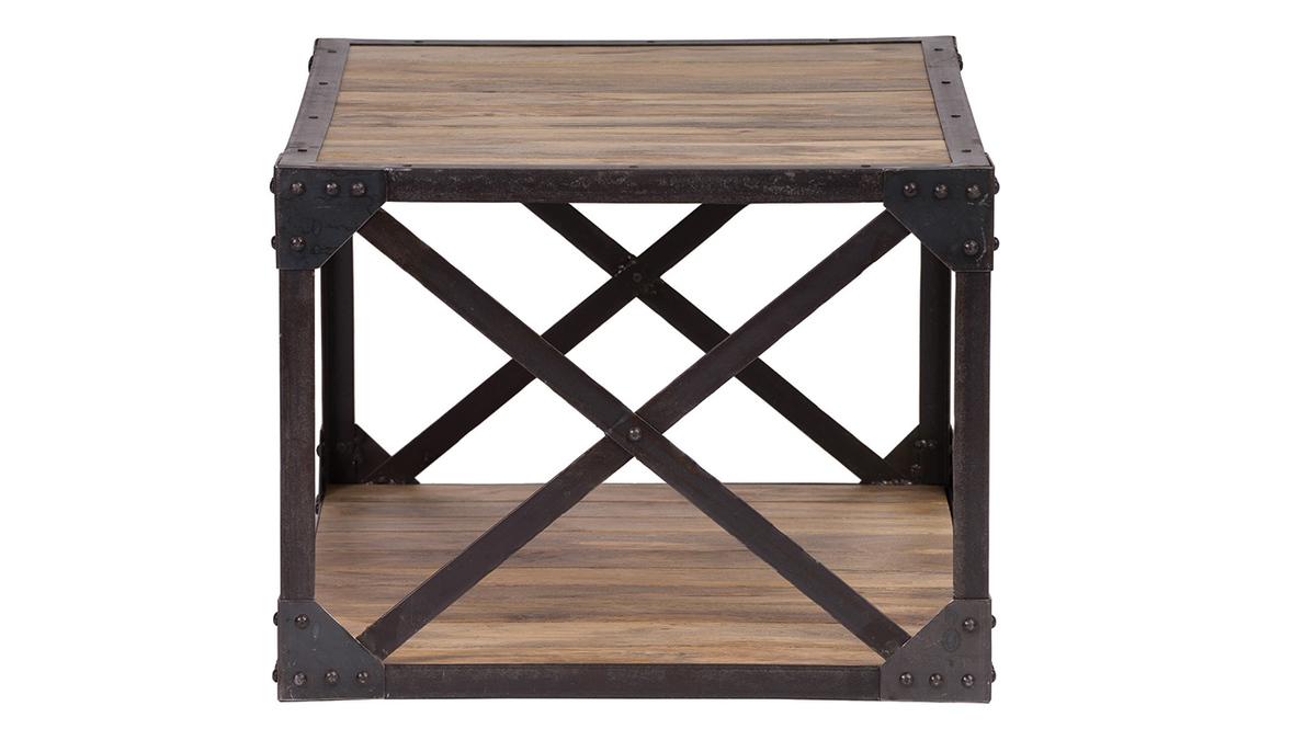 Table basse rectangulaire industrielle bois manguier massif et métal noir L90 cm ATELIER