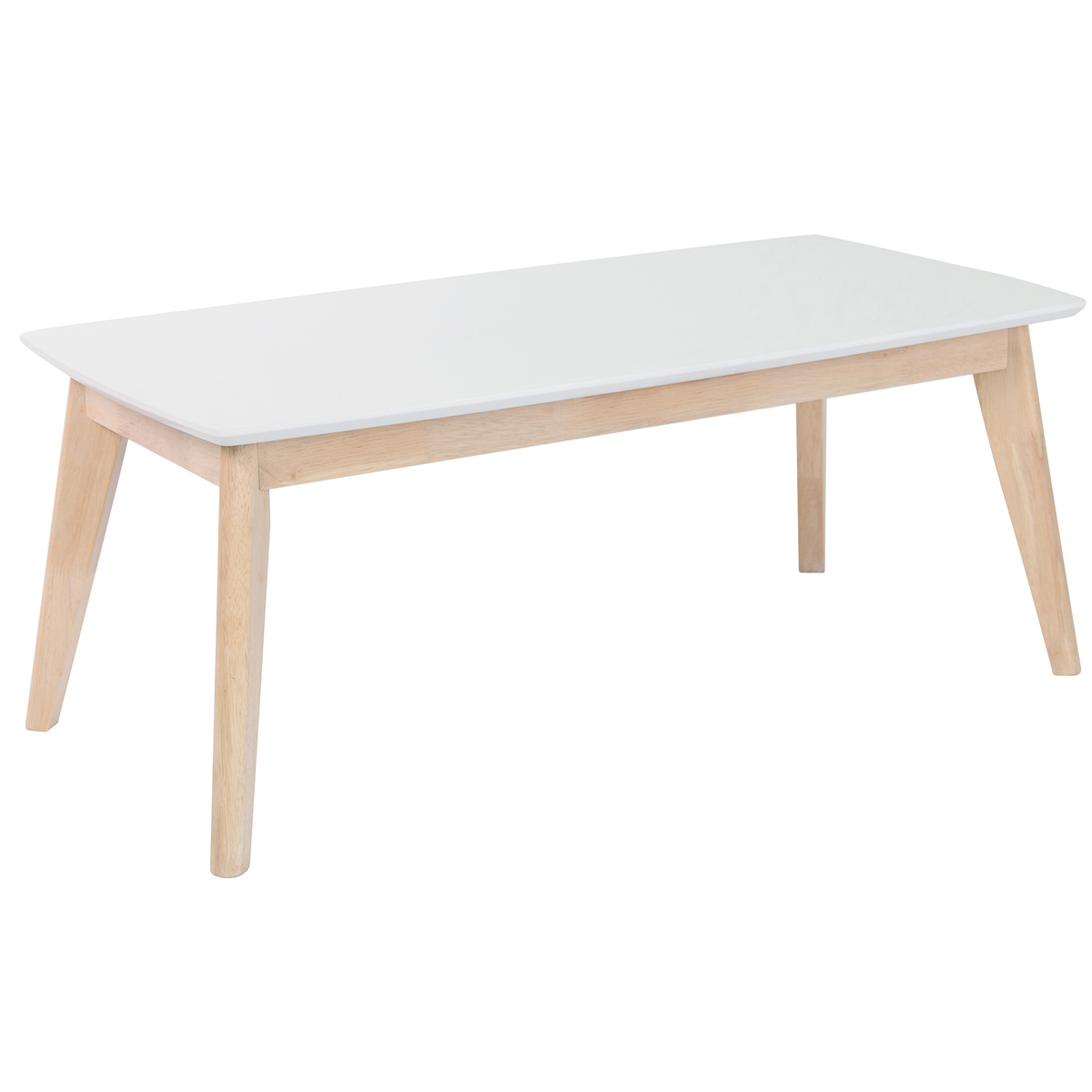 Table basse rectangulaire scandinave blanc et bois clair massif L105 cm LEENA vue1