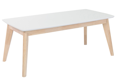 Table basse rectangulaire scandinave blanc et bois clair massif L105 cm LEENA