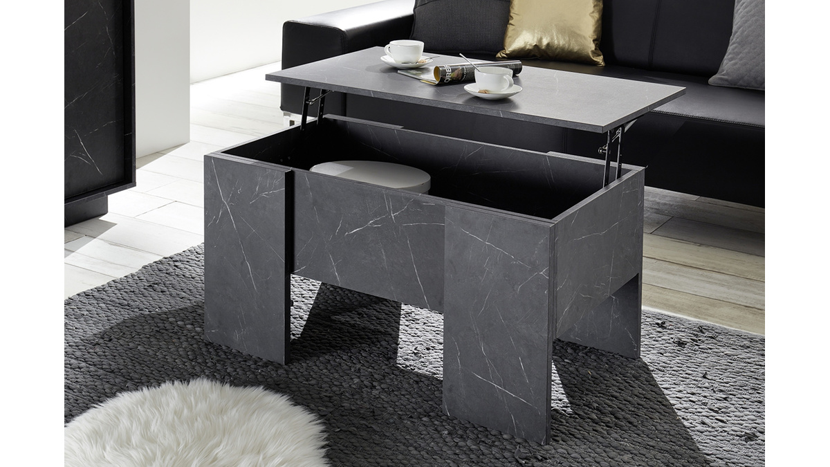 Table basse relevable design effet marbre noir L92 cm CARRA