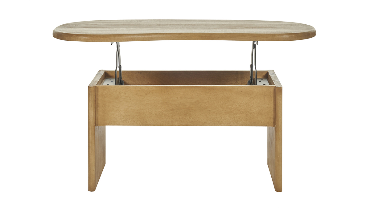 Table basse relevable design haricot avec rangement en bois manguier massif L95 cm KOKOA
