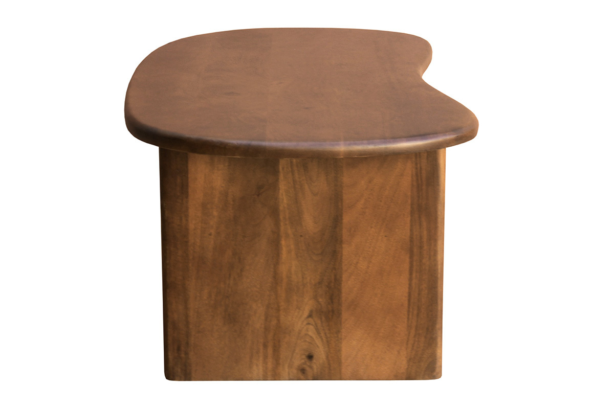 Table basse relevable design haricot en bois manguier massif vue de profil