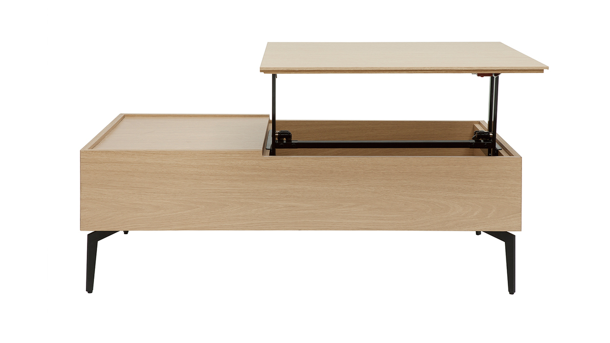 Table basse relevable en bois clair et métal noir L103 cm SEDA