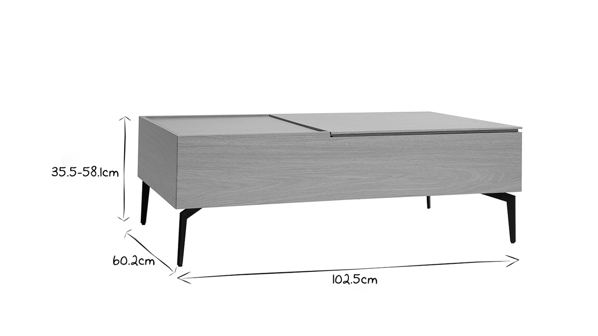 Table basse relevable en bois clair et métal noir L103 cm SEDA