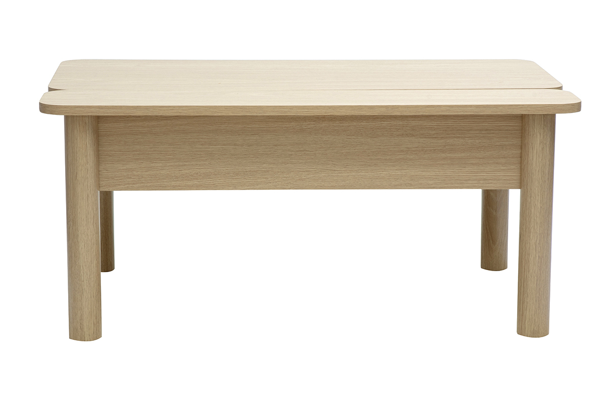 Table basse relevable finition bois chne de 100 cm de long avec mcanisme de relevage.