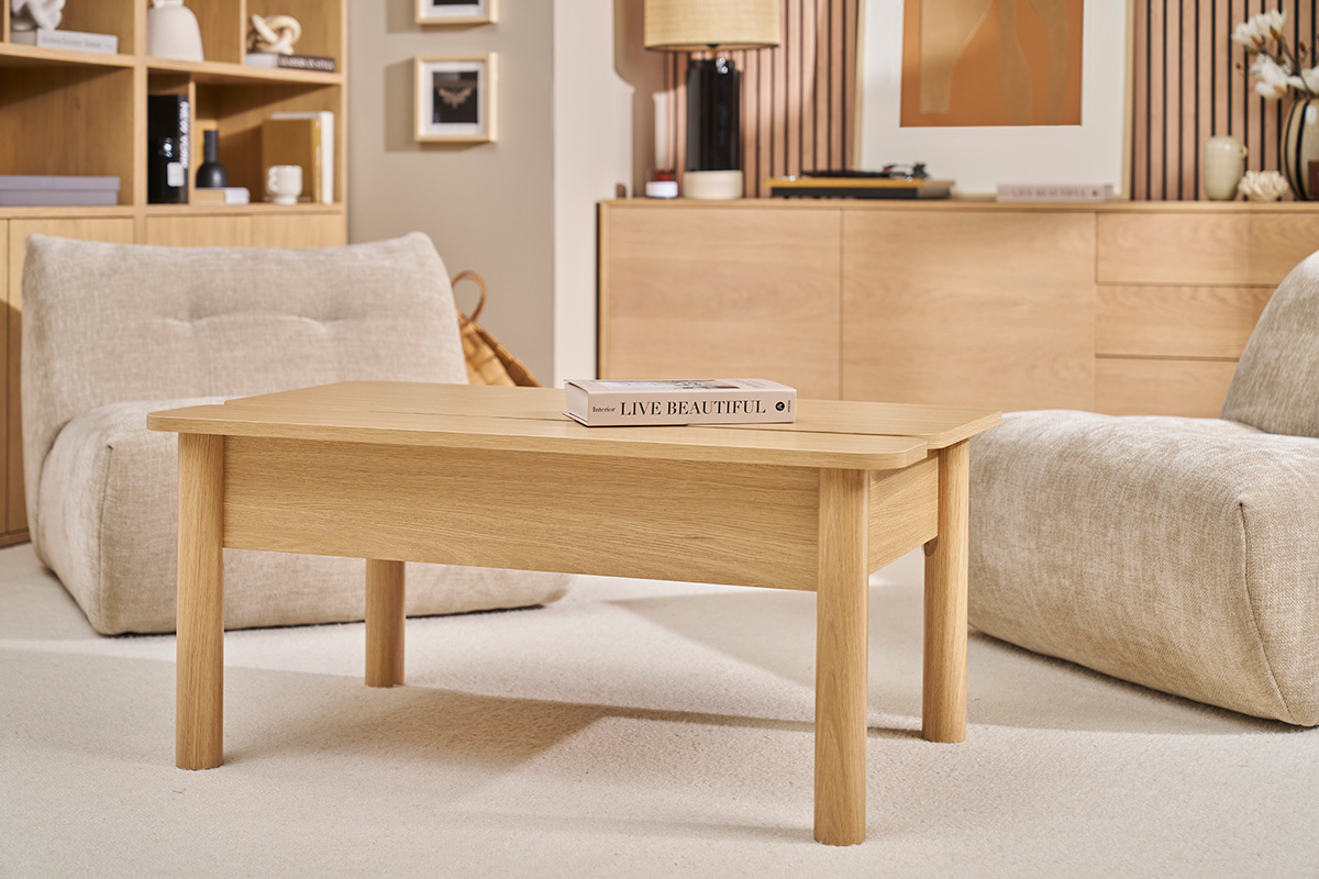 Table basse relevable finition bois chne L100 cm BOLSO
