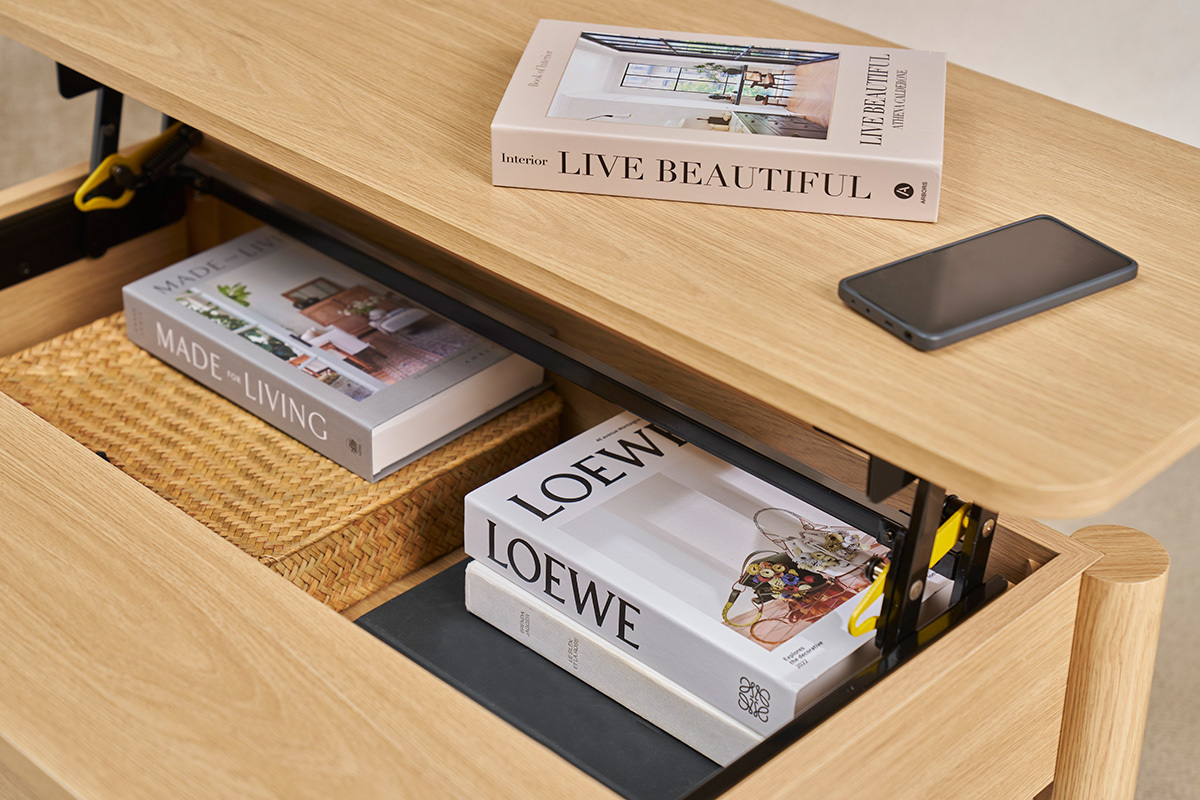 Table basse relevable finition bois chne L100 cm BOLSO