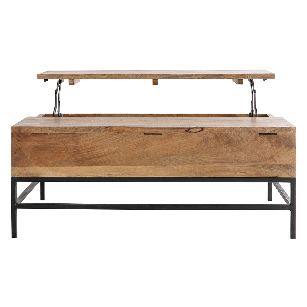 Table basse relevable industrielle bois manguier massif et métal noir L110 cm YPSTER