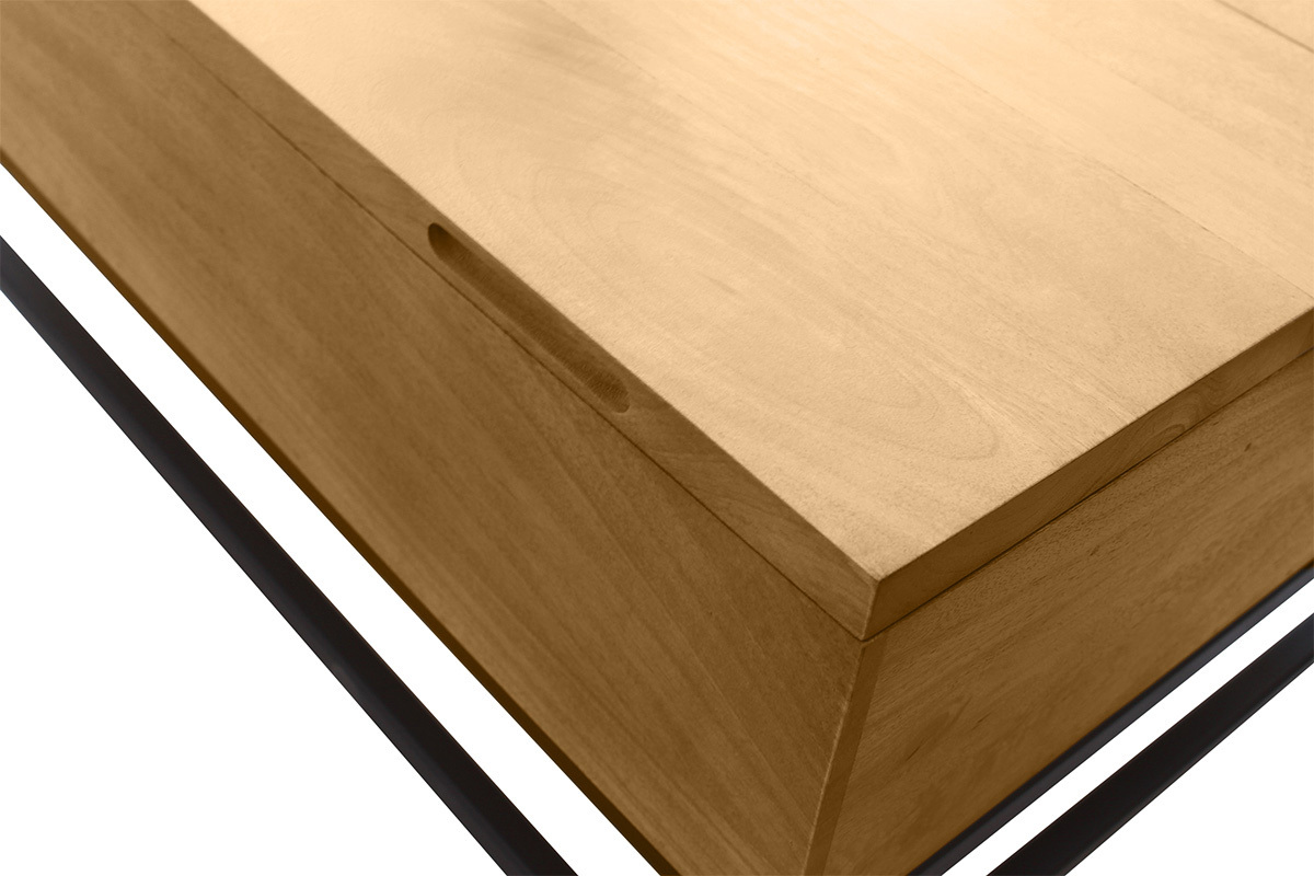 Table basse industrielle bois manguier et mtal noir avec plateau relevable, L90 cm