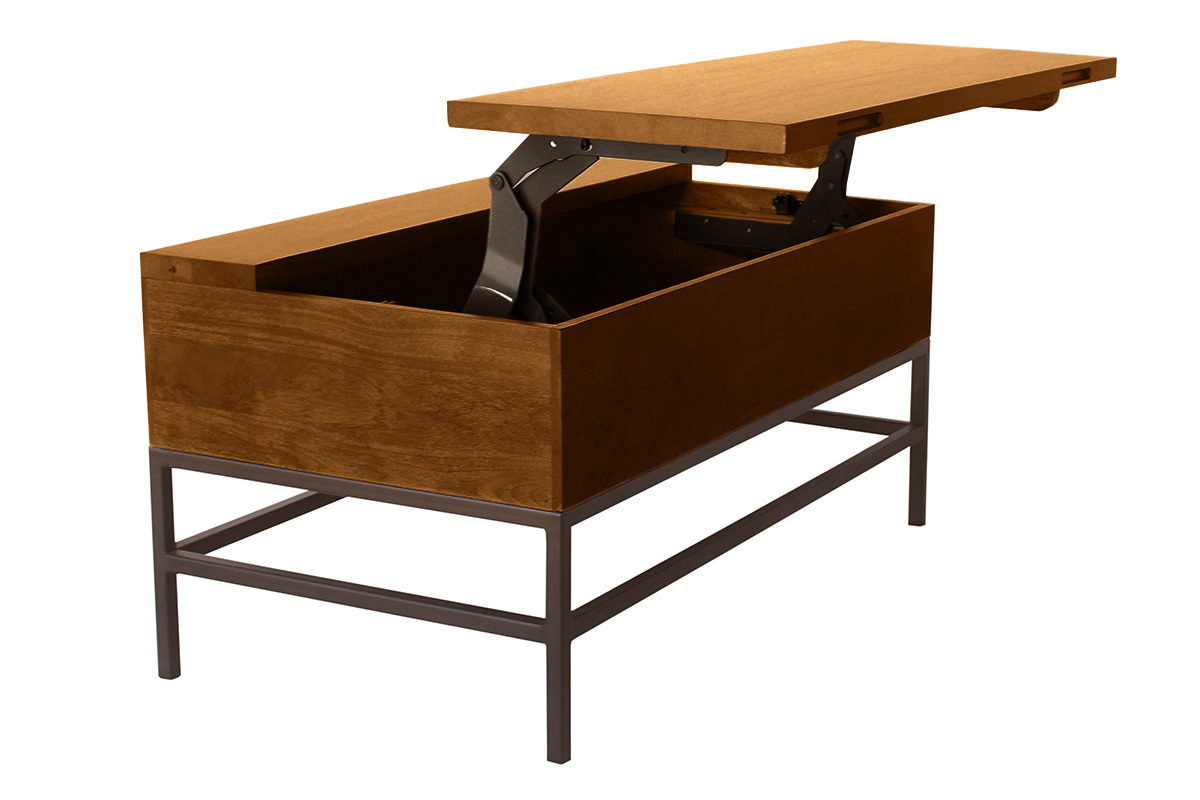 Table basse relevable en bois de manguier massif et mtal noir L90 cm YPSTER