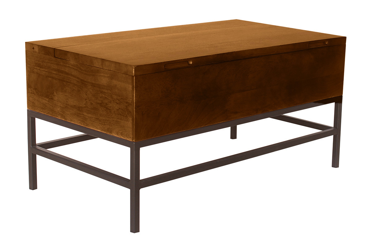 Table basse industrielle en bois de manguier et mtal noir avec plateau relevable L90 cm YPSTER