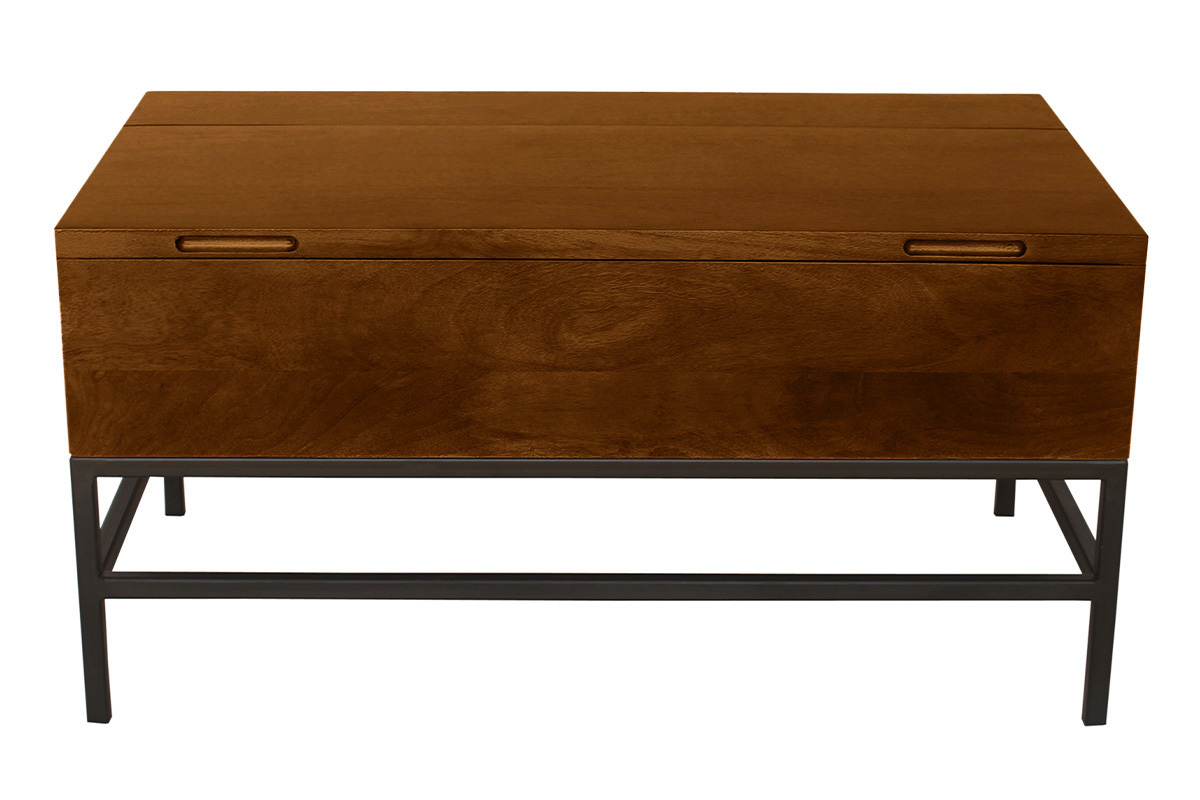 Table basse relevable en bois de manguier massif et mtal noir, L90 cm