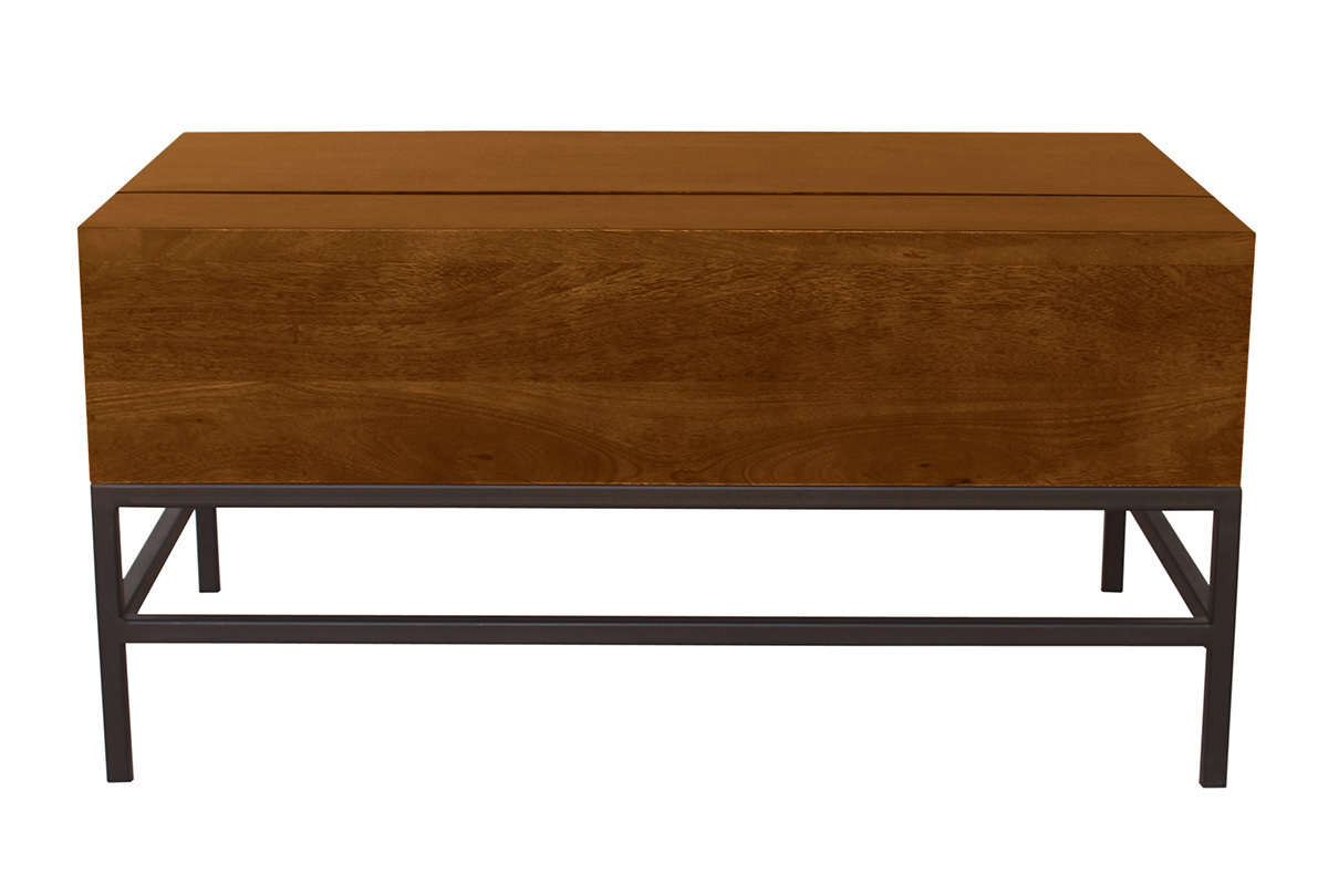 Table basse relevable en bois de manguier massif et mtal noir, L90 cm, design industriel YPSTER.