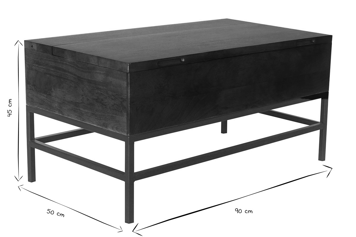 Table basse relevable industrielle en bois de manguier et mtal noir L90 cm.