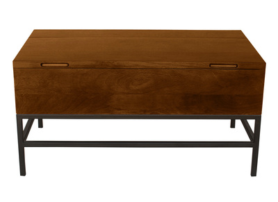Table basse relevable industrielle bois manguier massif teinté et métal noir L90 cm YPSTER