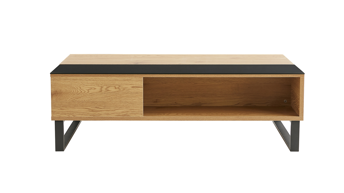 Table basse relevable rectangulaire bois clair et métal noir L110 cm WYNN