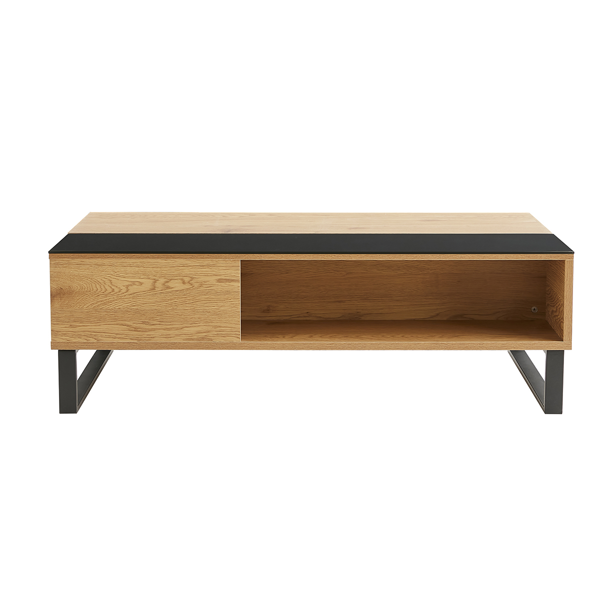 Table basse relevable rectangulaire bois clair et métal noir L110 cm WYNN Table basse relevable rectangulaire bois clair et métal noir L110 cm WYNN