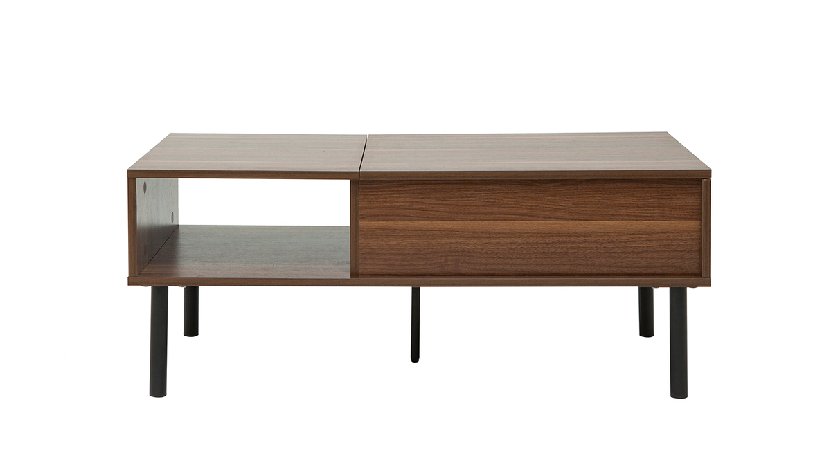 Table basse relevable rectangulaire bois foncé finition noyer et métal noir L100 cm KANE