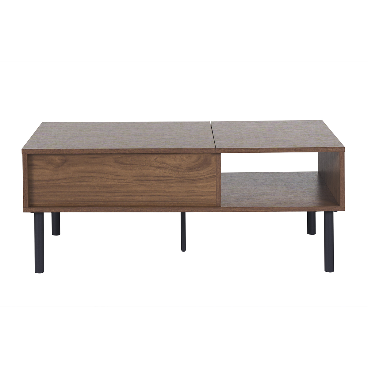 Table basse relevable rectangulaire bois foncé finition noyer et métal noir L100 cm KANE Table basse relevable rectangulaire bois foncé finition noyer et métal noir L100 cm KANE
