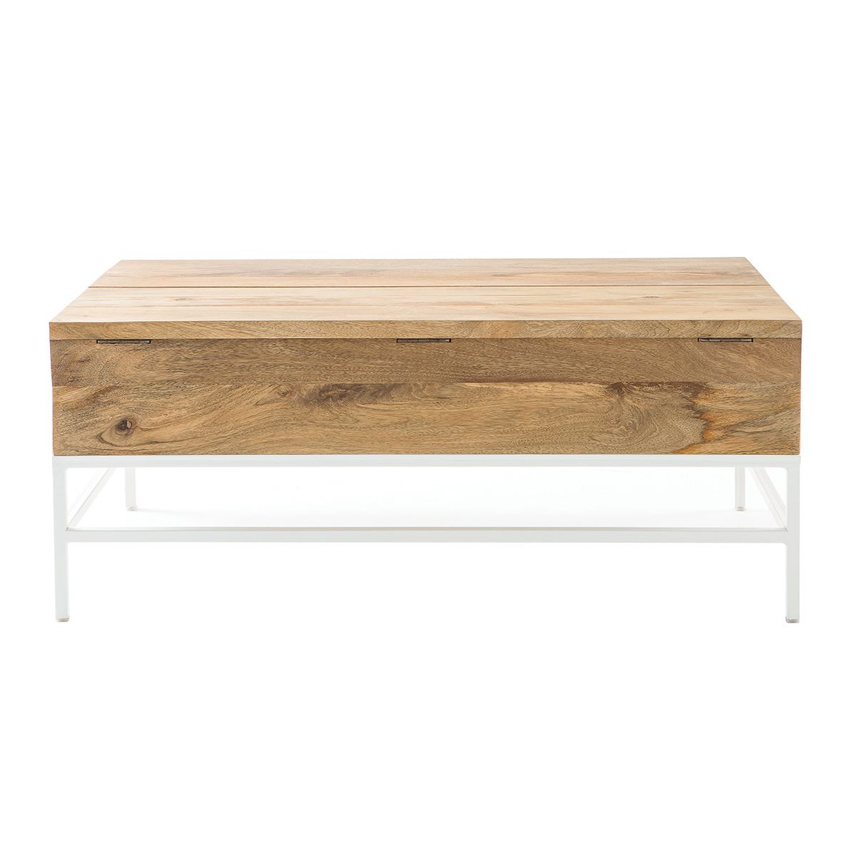 Table basse relevable rectangulaire bois manguier massif et métal blanc L110 cm BOHO Table basse relevable rectangulaire bois manguier massif et métal blanc L110 cm BOHO