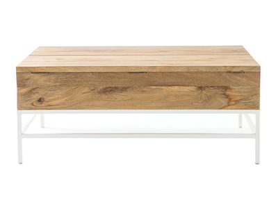 Table basse relevable rectangulaire bois manguier massif et métal blanc L110 cm BOHO