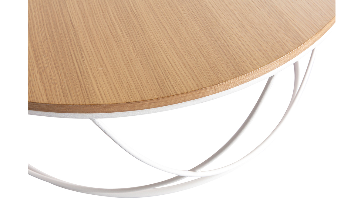 Table basse ronde bois clair chêne et métal blanc D80 cm LACE - Miliboo & Stéphane Plaza
