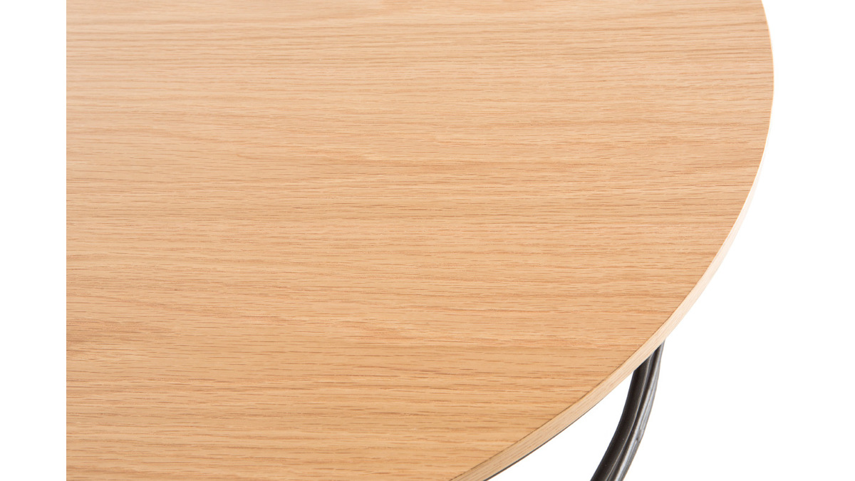 Table basse ronde bois clair chêne et métal noir D80 cm LACE