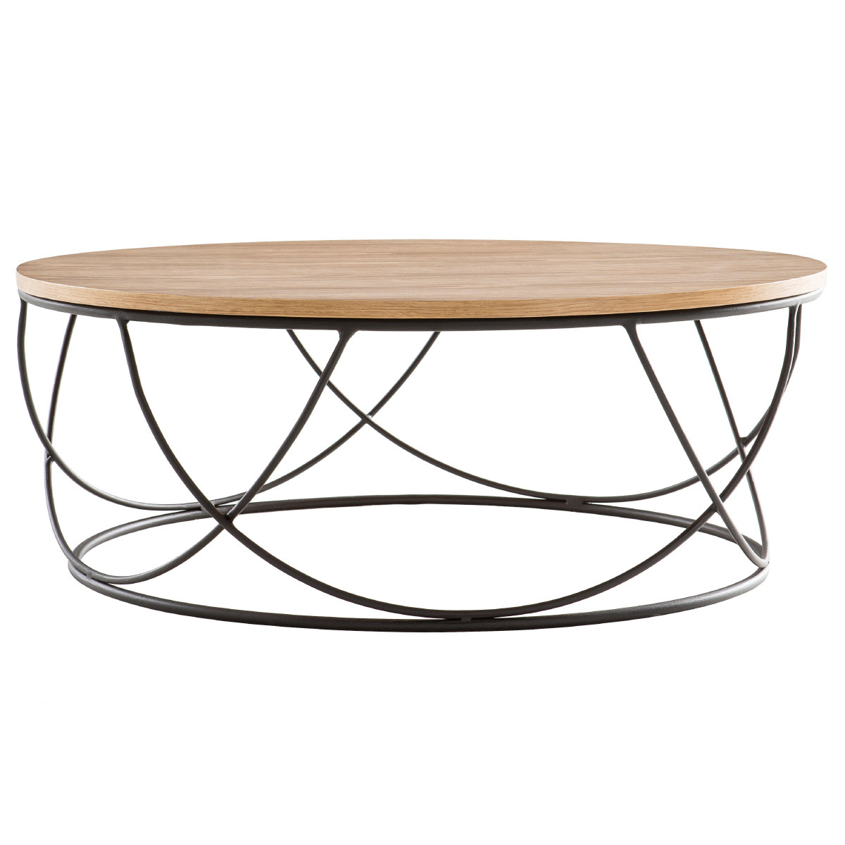 Table basse ronde bois clair chêne et métal noir D80 cm LACE vue1
