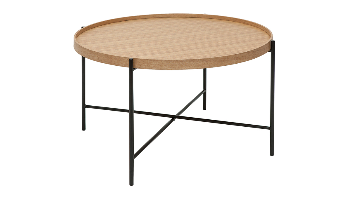 Table basse ronde bois clair et métal noir D75 cm BASSY