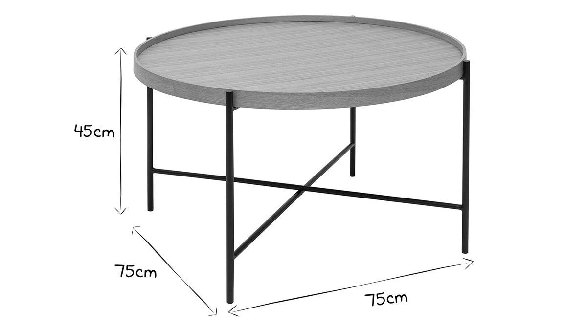 Table basse ronde bois clair et métal noir D75 cm BASSY