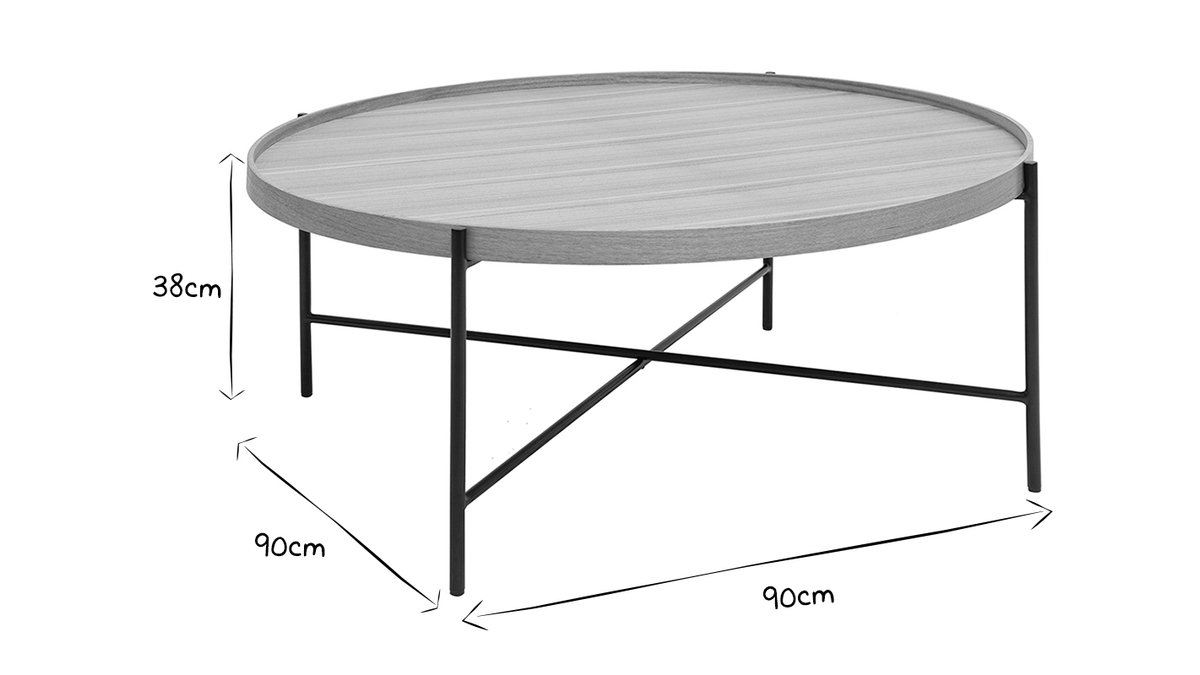 Table basse ronde bois clair et métal noir D90 cm BASSY